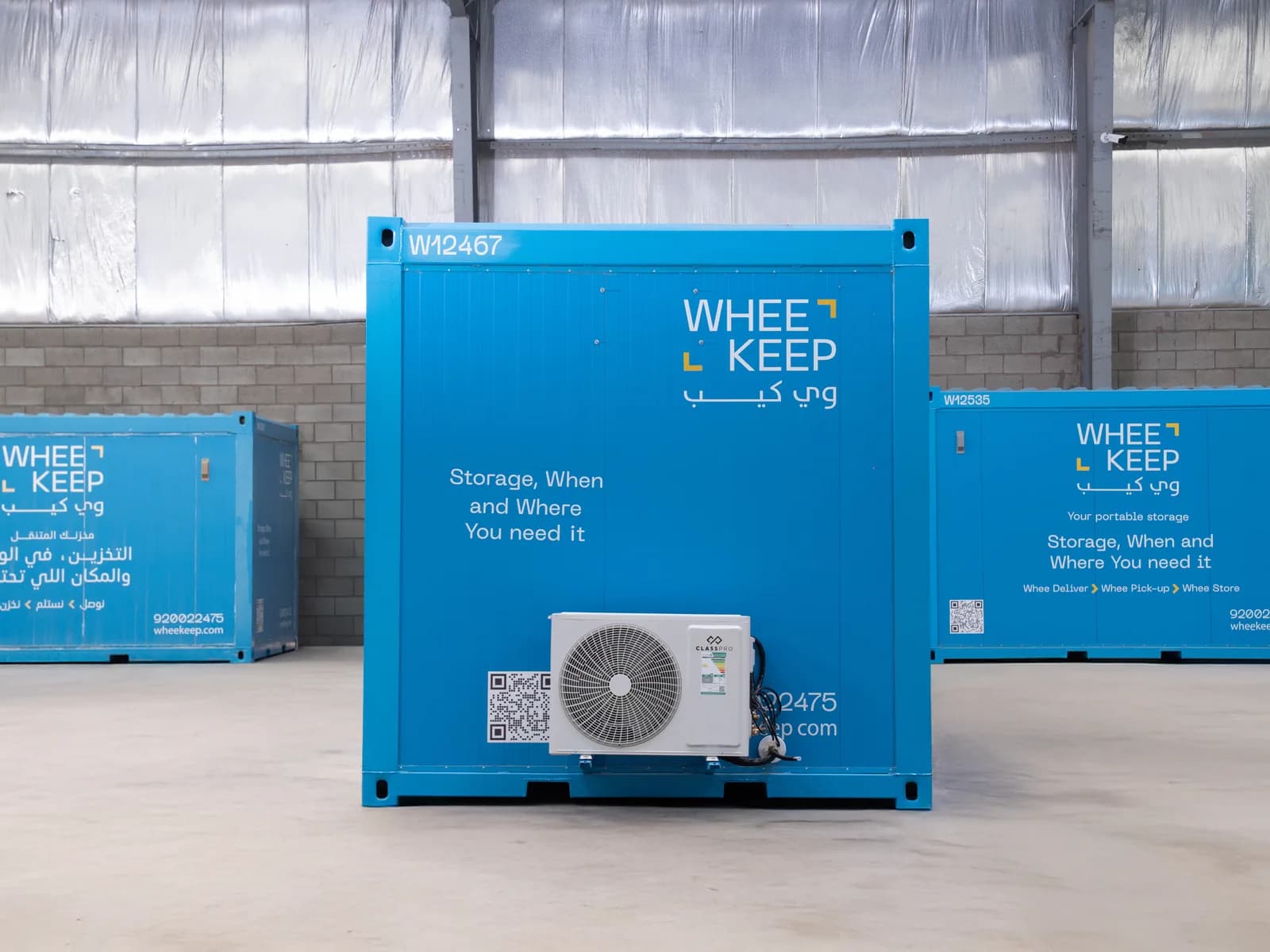A Large WheeKeep storage unit fitted with an air-conditioning unit at the facility